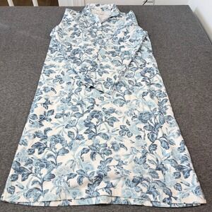 Garnet Hill Organic Cotton Floral Flannel Nightgown Blue Medium